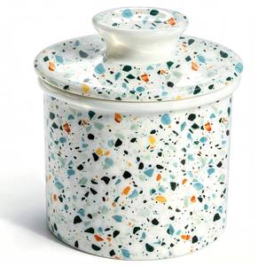 lot 13150 image: Butter Crock with Lid for Countertop,Ceramic French Butter Dish Keeper for Spreadable Soft Butter,3.7 Butter Container Holder with Terrazzo Marble Print, Housewarming Gift, Kitchen and Home Decor