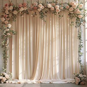lot 13156 image: 10x10ft Wrinkle Free Backdrop Curtain for Parties Soft Fabric Drapes Wedding Cream Curtain Backdrop for Birthday Party Decorations Background for Photography 5x10ft,2 Panels