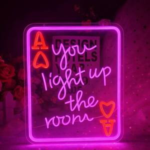 lot 13179 image: Huquary Valentines Day Ace of Hearts Neon Sign Hot Pink Red Bachelorette Casino Poker LED Window Light You Light up The Room Sign USB Powered Adjustable for Galentine Wedding Bedroom Wall Decor
