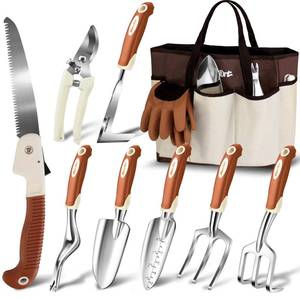 lot 13180 image: MelonArt Garden Tool Set,10 Pcs Heavy Duty Gardening Hand Tool Kit for Women Aluminum with Non Slip Ergonomic Handle, Storage Tote Bag and Gardening Gloves, Ideal Gifts for Women and Men