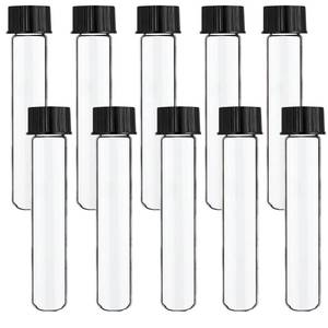 lot 13182 image: HUAOU 10pcs 16x150mm Glass Test Tubes, 15ml Boro Clear Propagation Tube for Plants, Tube Vials Container with Black Screw Cap, Scientific Experiment Candy Storage Crafts Small Bottle Jars