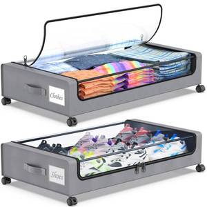 lot 13186 image: Beborxue Under Bed Storage with Wheels, 2-Pack Under the Bed Storage Containers with Lids, XXL 60L Under Bed Shoes Storage Organizer Bins, Rolling Underbed Storage for Clothes, Shoes, Blankets (Black)