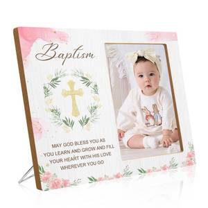 lot 14307 image: JARIFLEX Baptism Picture Frame Gifts,Baptism Gifts for Girls,Christening Baby Gift for Boys from Godparents Friends Family,Pink Flower Wood Picture Frame(4x6-Vertical)