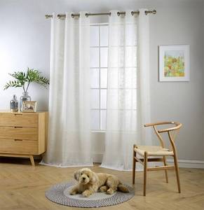 lot 14318 image: MIUCO Semi Sheer Curtains Poly Linen Textured Solid Grommet Curtains 95 Inches Long for French Doors 2 Panels (2 x 37 Wide x 95 Long) Beige