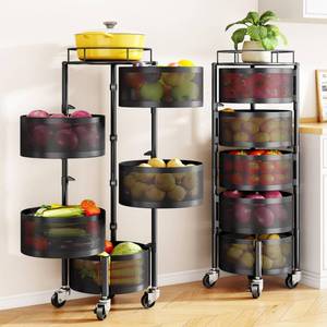 lot 19395 image: SNTD 5-Tier Fruit and Vegetable Basket Bowls for Kitchen, Rotating, Black