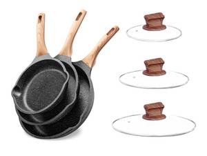 lot 19396 image: YIIFEEO Non Stick Frying Pan Set with Lids, Granite Skillet Set