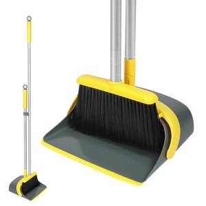 lot 19399 image: Dirty Fox Broom and Dustpan Set with 54 Inch Long Handle - Perfect Dust Pan and Brush Combo for Home Efficient Cleaning (Yellow and Grey)
