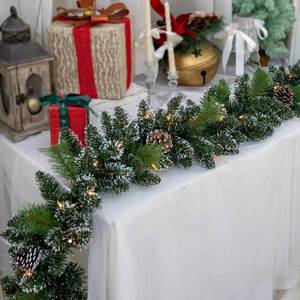 lot 19433 image: crsmatts Pre-Lit Christmas Garland, Artificial Holiday Garland with 50 Plug-in Lights, Pine Cone Decorations for Fireplace Mantel, Stairs, Windows, Indoor Outdoor 9FT