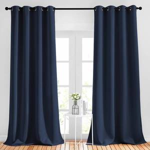 lot 20278 image: NICETOWN Blackout Curtains and Drapes for Kitchen - Extra Long Room Darkening Thermal Insulated Solid Window Blackout Draperies (Navy, 1 Pair, 52 x 95-Inch)