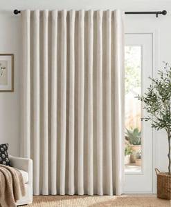 lot 20279 image: Linen Textured Total Blackout Sliding Door Curtains 84 Inches Long, Cream