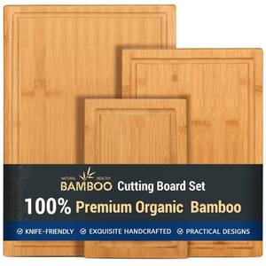 lot 20281 image: Hiware 3-piece Bamboo Cutting Boards for Kitchen, Heavy Duty Bamboo Cutting Board with Juice Groove, Wood Cutting Board Set for Meat, Vegetables