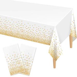 lot 20283 image: Kopokita 2 Pack White and Gold Dot Disposable Tablecloths 54 x 108 Inch