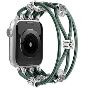 lot 20288 image: Newlibery Beaded Bracelet Compatible with Apple Watch Band 40mm 41mm 38mm 42mm(S1011) Women Boho Braided Solo Loop Nylon Stretchy Dressy Replacement Strap for iWatch Series 1110987654 SE 321