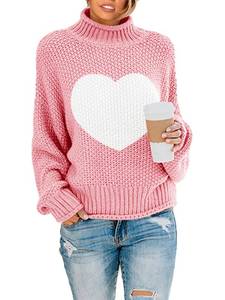 lot 20329 image: Saodimallsu Womens Heart Sweater Oversized Turtleneck Sweaters Batwing Long Sleeve Pullover Loose Chunky Knit Tops Medium