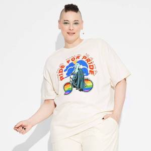 lot 20353 image: Pride Adult Short Sleeve Ride for Pride T-Shirt - Beige 1X