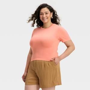 lot 20378 image: Womens Slim Fit Short Sleeve Seamless Baby T-Shirt - A New Day Pink 1X