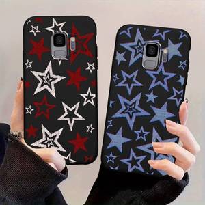 lot 20420 image: 2 Pack Cute Star Phone Case for Samsung Galaxy S9 5.8,Cool Aesthetic Y2K Cases Y3K Blue Stars Design Cover for Women Girls Teens,Black Silicone Shockproof Protective Funda for Samsung S9