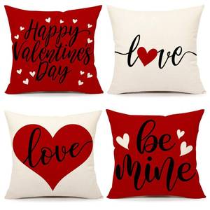 lot 20431 image: 4TH Emotion Valentines Day Pillow Covers 18x18 Set of 4 Spring Farmhouse Decor Red Love Holiday Decorations Throw Cushion Case for Home Decorations S24V11