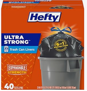 lot 5731 image: Hefty Ultra Strong Trash Can Liners 33 Gallon 40 Extra Large - Stock photo may not match actual product photo