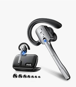 lot 6227 image: Bluetooth Headset, Wireless Headset with Dual-Mics &amp Noise Cancelling, Bluetooth Earpiece with Mute,Hands-Free Headset with QCC Chip for Phone PC iOS Android - Stock image may not match actual product image