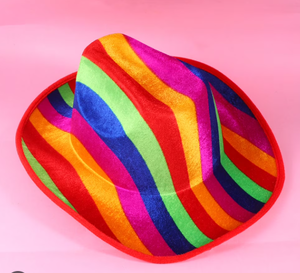 lot 8352 image: Multicolor Striped Cowboy Hat with Chin Cord - Stock image may not match actual product images