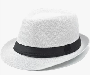 lot 8353 image: White Fedora Hat with Black Band - Stock image may not match actual product image