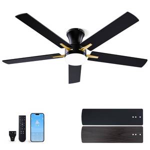 lot 1113 image: LANMEL Low Profile Flush Mount Ceiling Fan with Light and Remote, 52 Inch