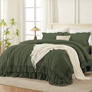 lot 1129 image: Andency Olive Green Ruffle Full Size Comforter Set, 3 Pieces