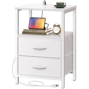 lot 1135 image: Huuger Nightstand with Charging Station, Side Table with Fabric Drawers