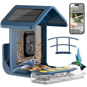 lot 1137 image: Bird Feeder with Camera Solar Powered  Smart Camera Bird Feeder 2K Live Feed Cam for Outdoor Backyard - Ai Identify Auto Capture Videos Pictures, Gifts for Birdlover Mom Dad, 2.5GHz WiFi