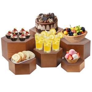 lot 1143 image: RETON 6 PCS Buffet Risers, Wood Food Risers for Buffet Table, Hexagon Display Stand Set with Hollow Bottoms, Cube Boxes for Cake Catering Dessert Party Jewelry (5.1, 5.9, 6.7, 7.5, 8.3, 9)