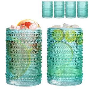 lot 1145 image: WeirdUncle Set of 4 Hobnail Drinking Glasses, 15oz, Vintage Jupiter Drinking Glasses,Embossed Old Fsahioned Glassware for Beer,Water,Juice,Cocktail,Whiskey,Gift (Pool Blue, Large)
