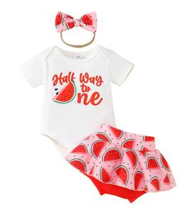 lot 2291 image: ADXSUN Baby Girl Half Birthday Outfit Half Way to One RomperSkirt ShortsHeadband Cake Smash Clothes Set