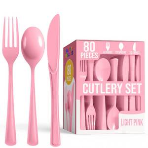 lot 2305 image: Party Solids Pink Plastic Silverware 80 Pcs Pink Cutlery Set