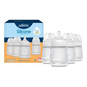 lot 2322 image: Dr. Browns Silicone Baby Bottle, 5 oz, Level 1 Nipple, 0m, White, 4-Pack