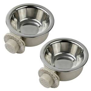 lot 2336 image: 2Pcs Pets Lightweight Stainless Steel Bowl,Removable Stainless Steel Pet Hanging Food Water Feeder Bowl for Puppy Dog Cat Rabbit Ferret Bird Gunea Pigs (Gray-Small)