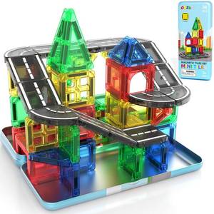 lot 2338 image: ORZbb Mini Magnetic Tiles Road with Case Toddler Travel Toys Trip Essentials Set, Magnetic Building Blocks Toys for 3 4 5 Year Old Boys Girls Montessori Sensory Learning Easter Birthday Gifts