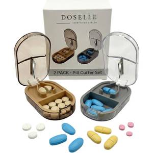 lot 2344 image: Doselle 2 Pack Pill Cutter for Small & Large Pills �� Professional Pill Splitter with Clear Cover & V-Grip Centering Device �� Precise 12 & 14 Cuts for Oblong, Oval & Round Tablets (Gray & Brown)