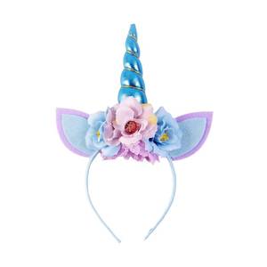 lot 2360 image: Nishine Glitter Unicorn Horn Headband Simulated Rosebush Crown Tiaras Hair Band for Birthday Unicorn Party Supplies (Blue)