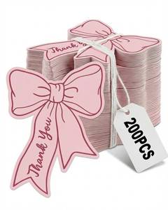 lot 2363 image: XOSQEF 200Pcs Pink Bow Thank You Cards Small Business
