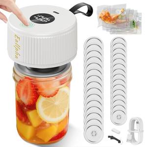 lot 2385 image: Electric Mason Jar Vacuum Sealer, Rechargeable Handheld Food Vacuum Sealer for Wide & Regular Mouth Mason Jars, Cordless Automatic Can Sealer Kit for Coffee, Dry Food & Meal Prep, Includes 30 Lids