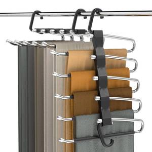 lot 2399 image: Pants Hangers Space Saving - 2 Pack Closet Organizer and Storage Jean Hangers, Stainless Steel Anti-Slip Clothes Hanger Scarf Holder for Pants Jeans Leggings Trousers Pant Rack, Black