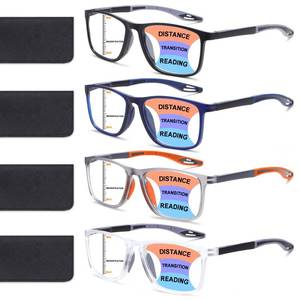 lot 2400 image: BLOEXCLU 4 Pack Progressive Multifocus Reading Glasses for Men Women TR90 Sports Style Anti-Blue Light Computer Readers (black & blue & grey & transparent, 1.5, x)