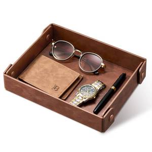 lot 2408 image: Valet Tray Organizer, Faux Leather Key Storage Tray, Catch All  Brown