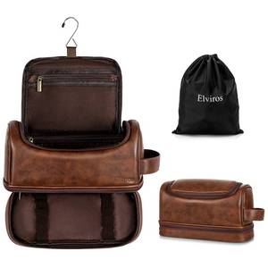 lot 2411 image: Elviros Toiletry Bag for Men PU Leather Shaving Dopp Kit (Dark Brown)