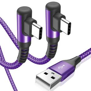 lot 2415 image: USB to USB C Cable Right Angle 3.1A Fast Charger Carplay 2Pack 6.6ft Purple