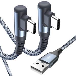 lot 2423 image: USB to USB C Cable Right Angle 3.1A Fast Charging Carplay 2-Pack 6.6ft Grey