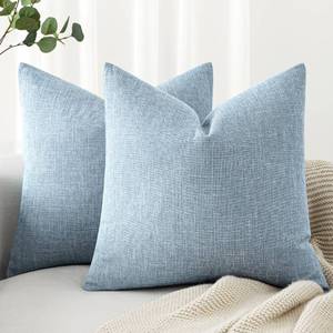 lot 2430 image: MIULEE Pack of 2 Linen Textured Pillow Covers, 18x18 Inch Light Blue