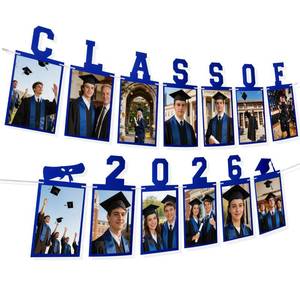 lot 2437 image: Graduation Decorations 2026 Class of 2026 Graduation Photo Banner Pre-Strung Picture Banner Party Supplies for kindergarten K-12th College Any Grade 10Ft Blue