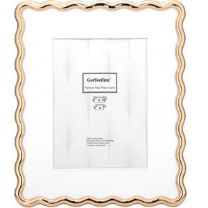 lot 2440 image: GorYeeFine 8x10 Heavy-Duty Zinc Alloy Gold Photo Frames with Acid Free Mat for 5x7,Wave Design Gold Picture Frame 8x10 with Black Velvet Backing,for Desktop and Wall Hanging